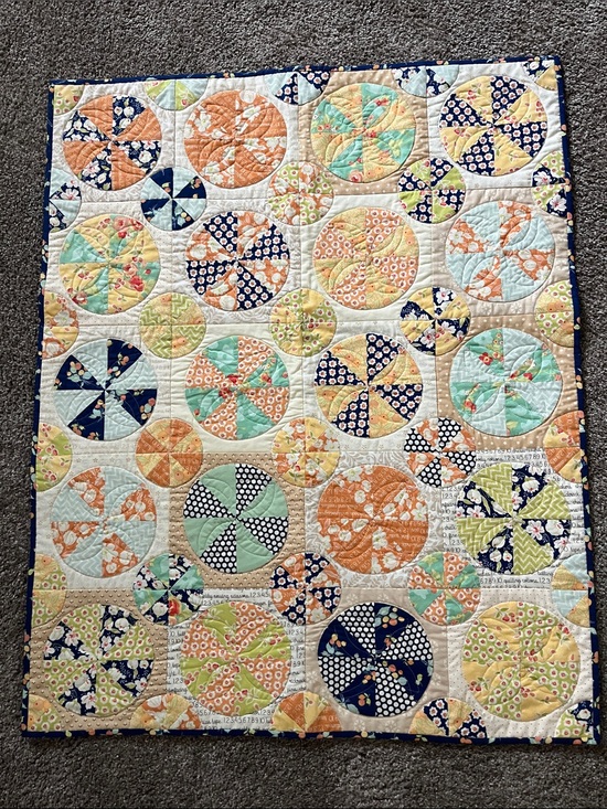 Other - Handmade Pinwheel Quilt in Peach, Mint, Navy & Cream